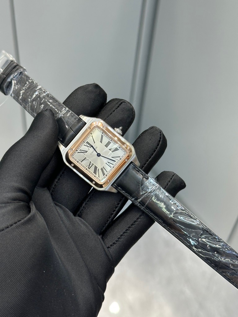 Cartier 卡地亚 山度士石英中号 鳄鱼皮