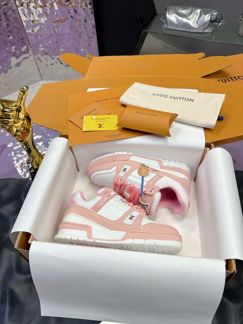 Louis Vuitton Trainer Maxi Sneakers Pink Leather with Monogram Flowers 1 Louis Vuitton Trainer Maxi Sneakers Pink Leather with Monogram Flowers