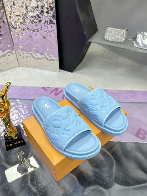 Louis Vuitton LV2025 Men's Slides - Original Design, Premium Leather, Light Blue