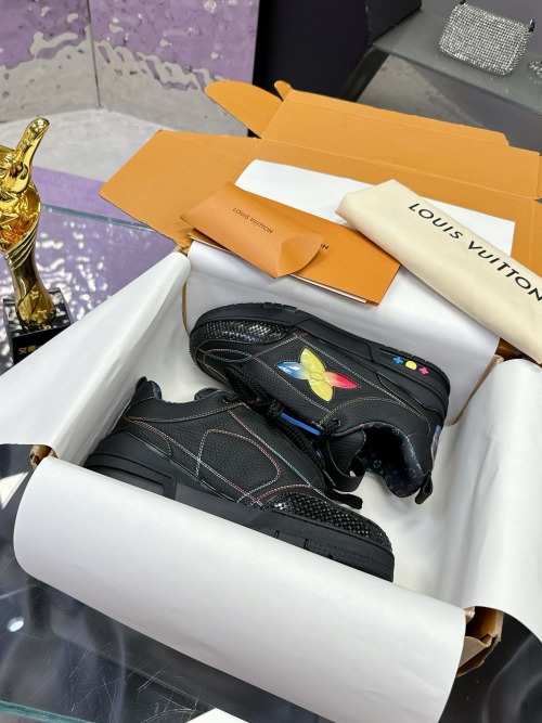 Louis Vuitton Trainer Sneakers Chunky Skate Shoes Leather and Mesh Black 1 Louis Vuitton Trainer Sneakers Chunky Skate Shoes Leather and Mesh Black