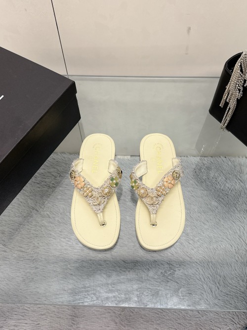 Chanel Runway Thong Sandals Lambskin Leather Cream, Sizes 35-41 1 Chanel Runway Thong Sandals Lambskin Leather Cream, Sizes 35-41