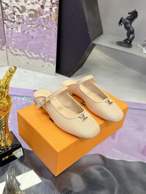 Louis Vuitton Raffia Woven Mary Jane Mules Loafers Slippers