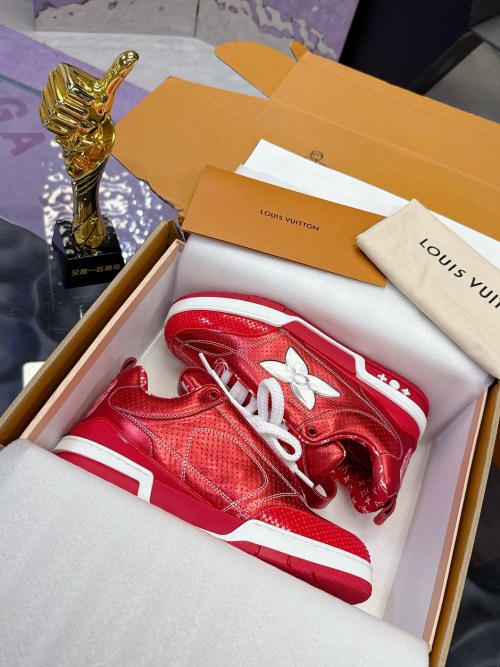 Louis Vuitton 2025 SS New Red Leather & Mesh Chunky Skate Shoes 1 Louis Vuitton 2025 SS New Red Leather & Mesh Chunky Skate Shoes
