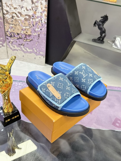 Louis Vuitton LV2025 Men's Denim Print Slides Sandals, Sizes 38-44