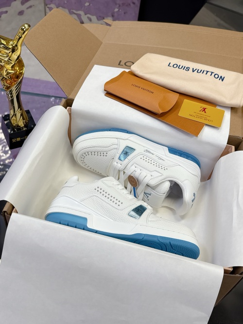 Louis Vuitton Trainer Maxi Sneakers: Leather White Blue, Premium Quality 1 Louis Vuitton Trainer Maxi Sneakers: Leather White Blue, Premium Quality