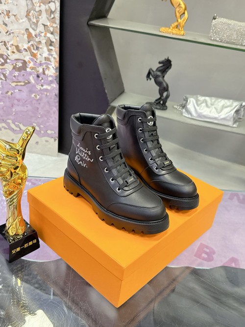 Louis Vuitton Territory Flat Boot - Monogram Leather, Black, Ankle Boots 1 Louis Vuitton Territory Flat Boot - Monogram Leather, Black, Ankle Boots
