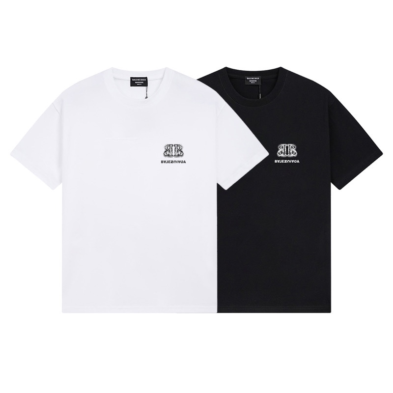 Balenciaga Clothing T-Shirt Good Quality Replica
 Black White Printing Combed Cotton Short Sleeve