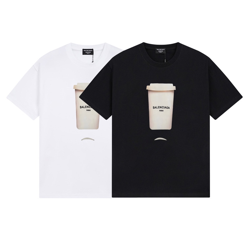 for sale cheap now
 Balenciaga Clothing T-Shirt Black Coffee Color White Printing Combed Cotton Short Sleeve