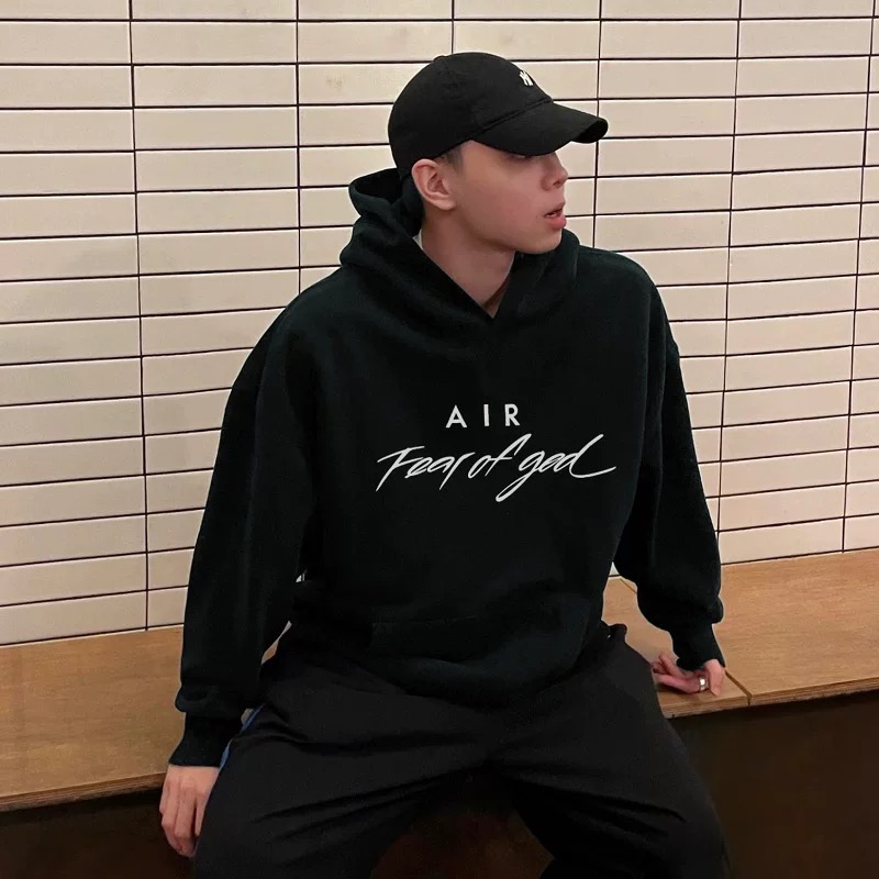 Fear of God Air Lettered Hoodie in Black/Grey, Section Number NCP LM849#, Sizes S-XL. - 图片 3
