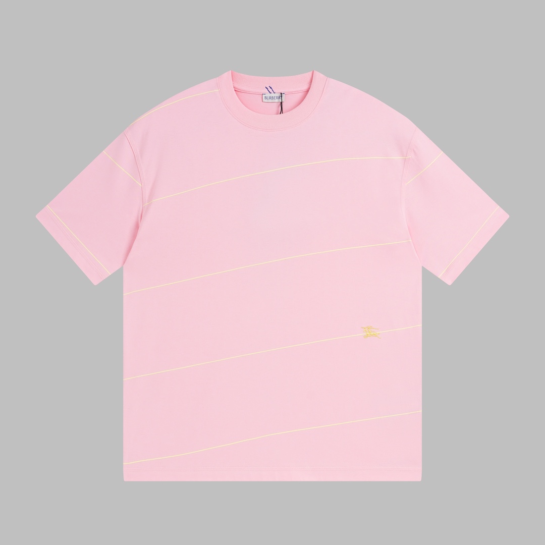 Burberry Clothing T-Shirt Pink Embroidery Unisex Cotton Knitting Spring/Summer Collection Fashion Short Sleeve