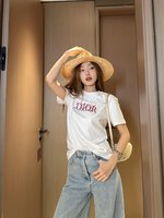 Buy the Best High Quality Replica
 Dior Clothing T-Shirt Black White Cotton Knitting Spring/Summer Collection Casual