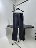 Chanel Clothing Jeans Pants & Trousers Black Blue Embroidery Cotton Knitting Spring Collection Chains