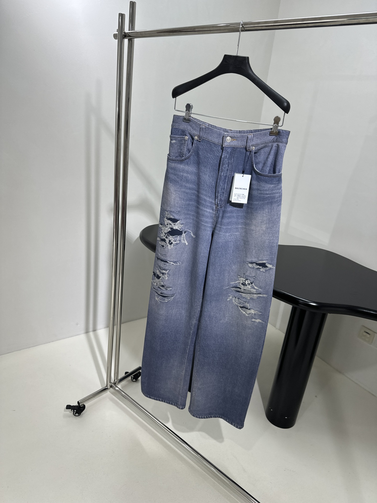 Balenciaga Roupa Jeans Azul Denim Impressão Unissexo Algodão