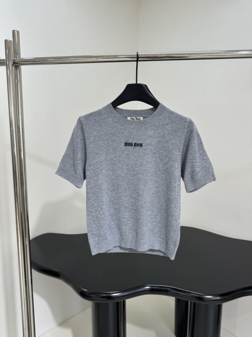Miu Miu Wool Blend Logo Embroidered Short Sleeve Knit Top 1 Miu Miu Wool Blend Logo Embroidered Short Sleeve Knit Top
