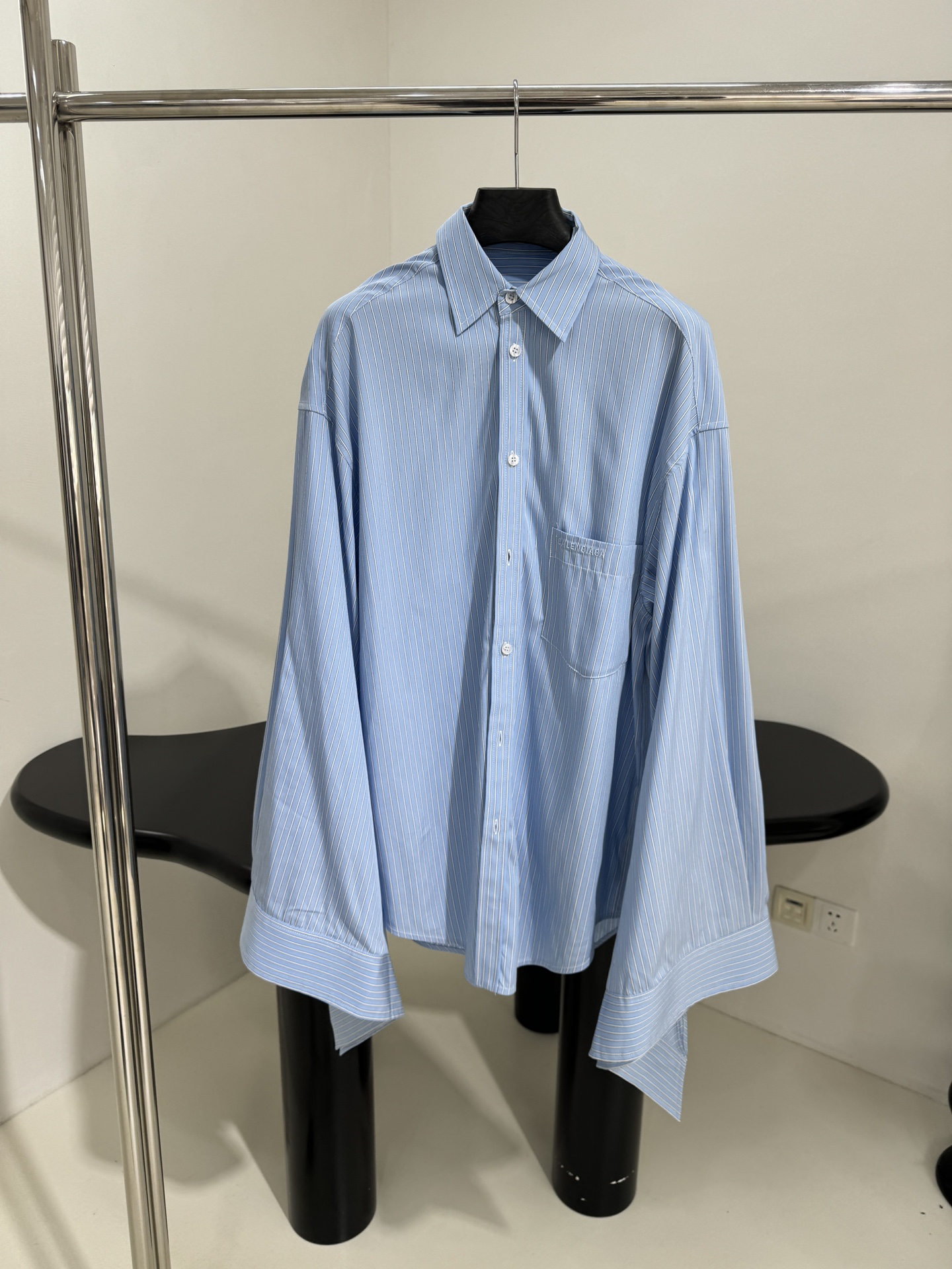Balenciaga Oversized Striped Cotton Poplin Shirt - Blue, Long Sleeve 2 i1745403543 1073 0