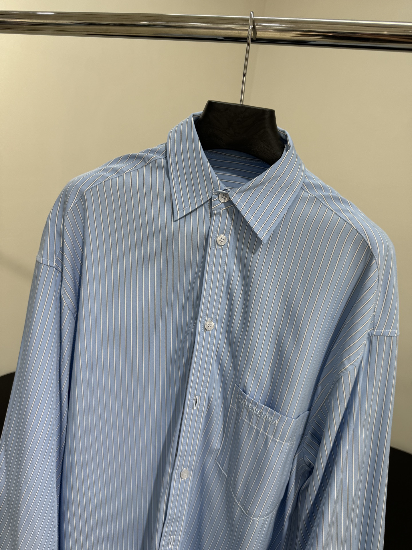 Balenciaga Oversized Striped Cotton Poplin Shirt - Blue, Long Sleeve 3 i1745403543 6449 0