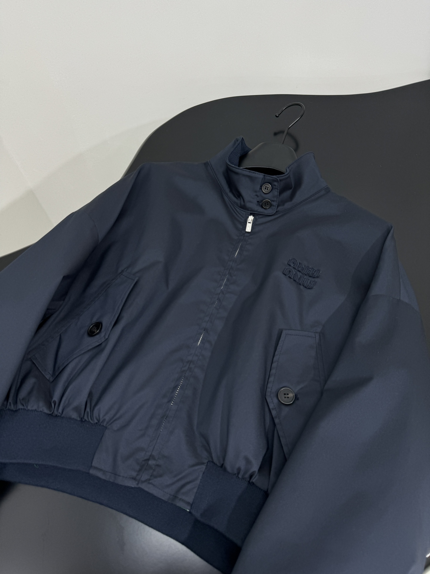Miu Cotton Belted Jacket - Navy Blue Panama Cotton, Embroidered Logo, Unisex 6 i1747735904 8445 1