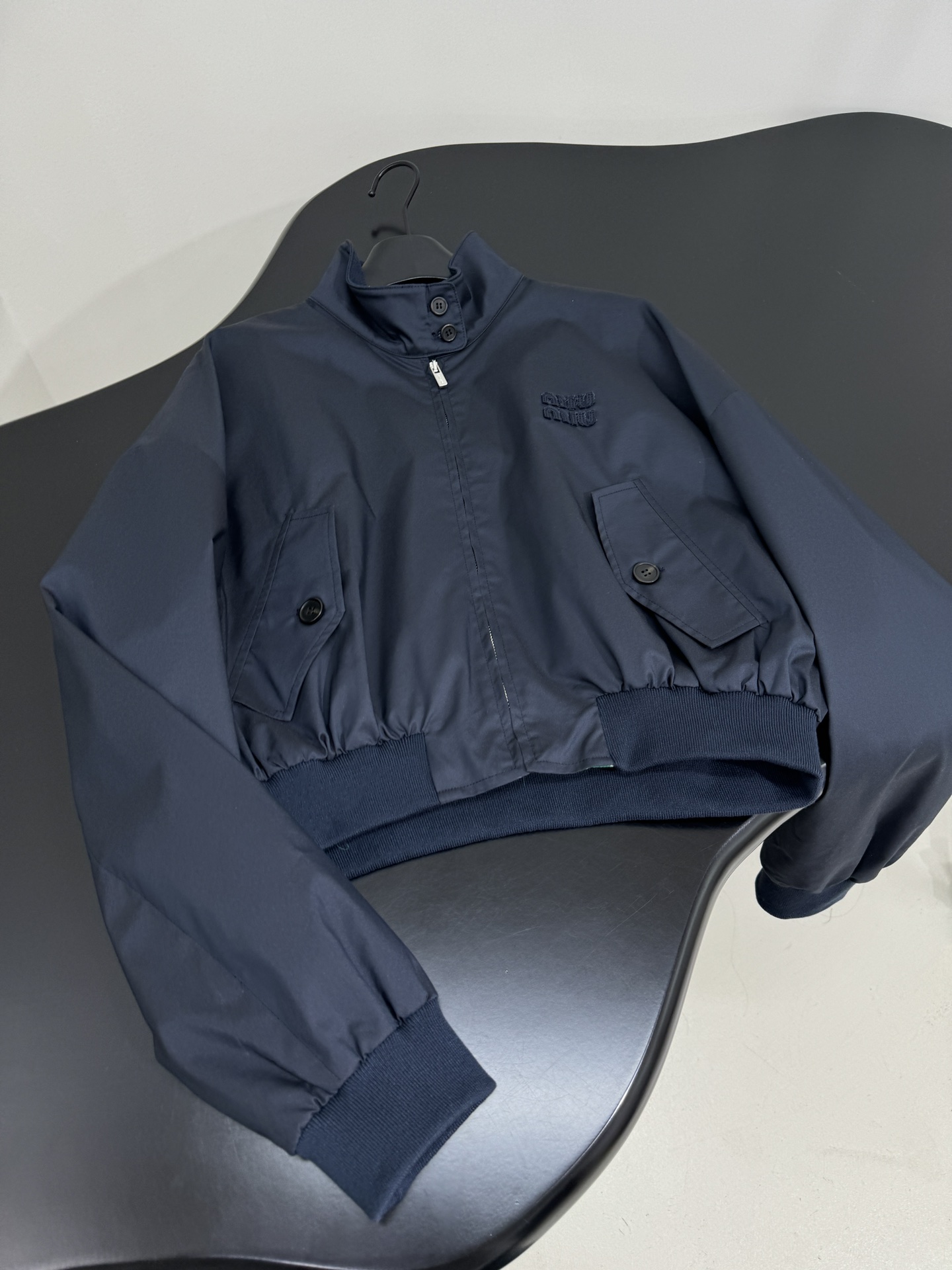 Miu Cotton Belted Jacket - Navy Blue Panama Cotton, Embroidered Logo, Unisex 8 i1747735904 8767 8