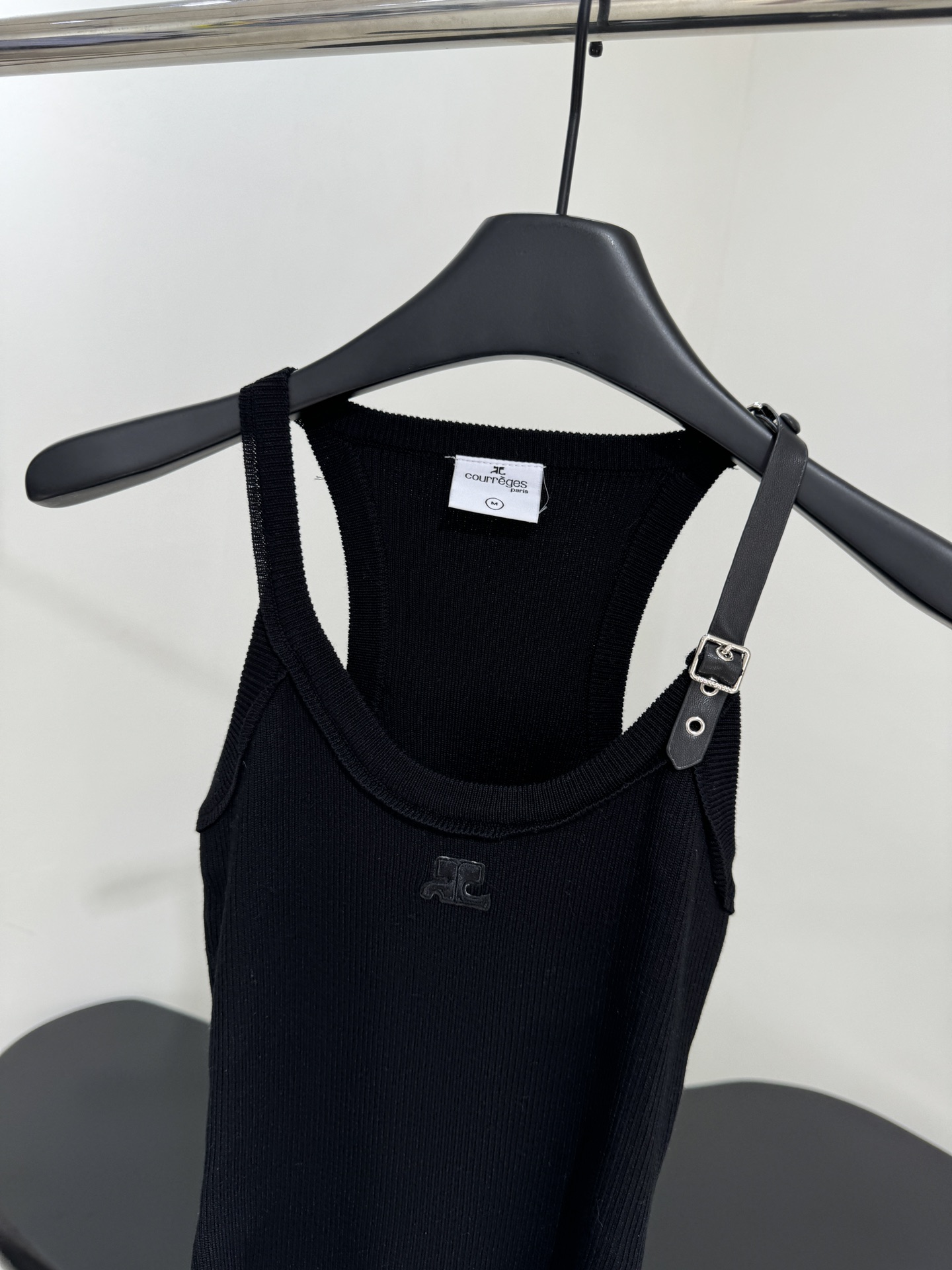 Courreges: Original Female Suit with Cotton Knit Vest, Leather Belts, Stripes. - 图片 2