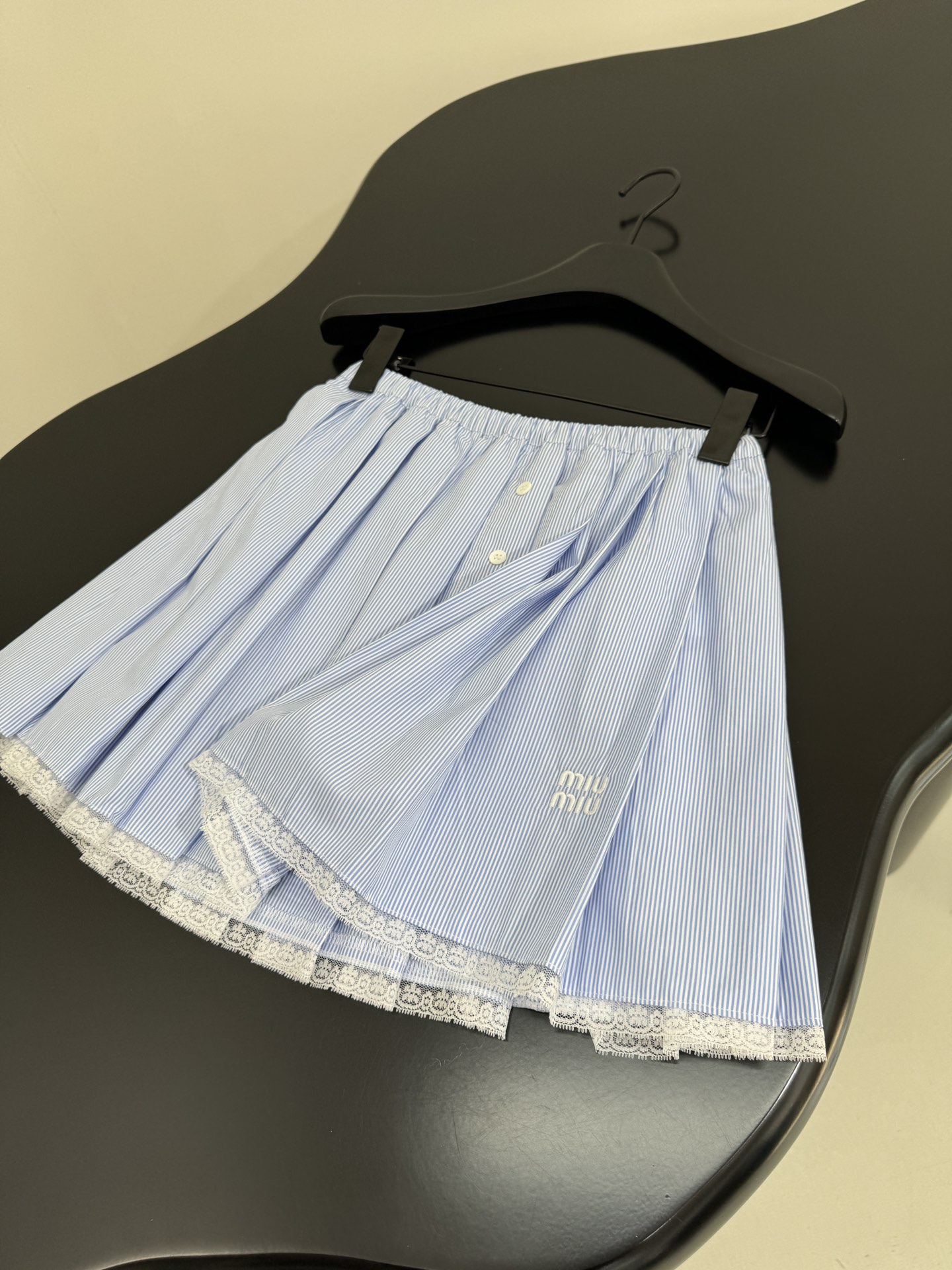 Striped Lace Shirt & Mini Skirt Set with Brand Embroidery - Light Blue 9 i1752059677 5842 1