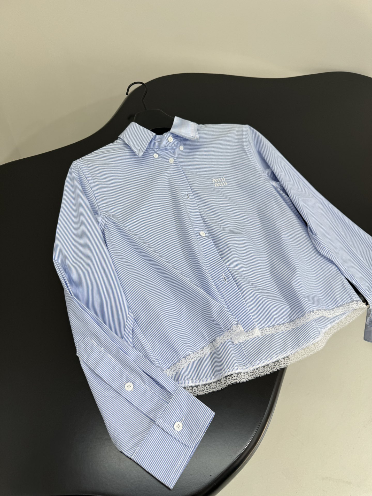 Striped Lace Shirt & Mini Skirt Set with Brand Embroidery - Light Blue 4 i1752059678 2029 6