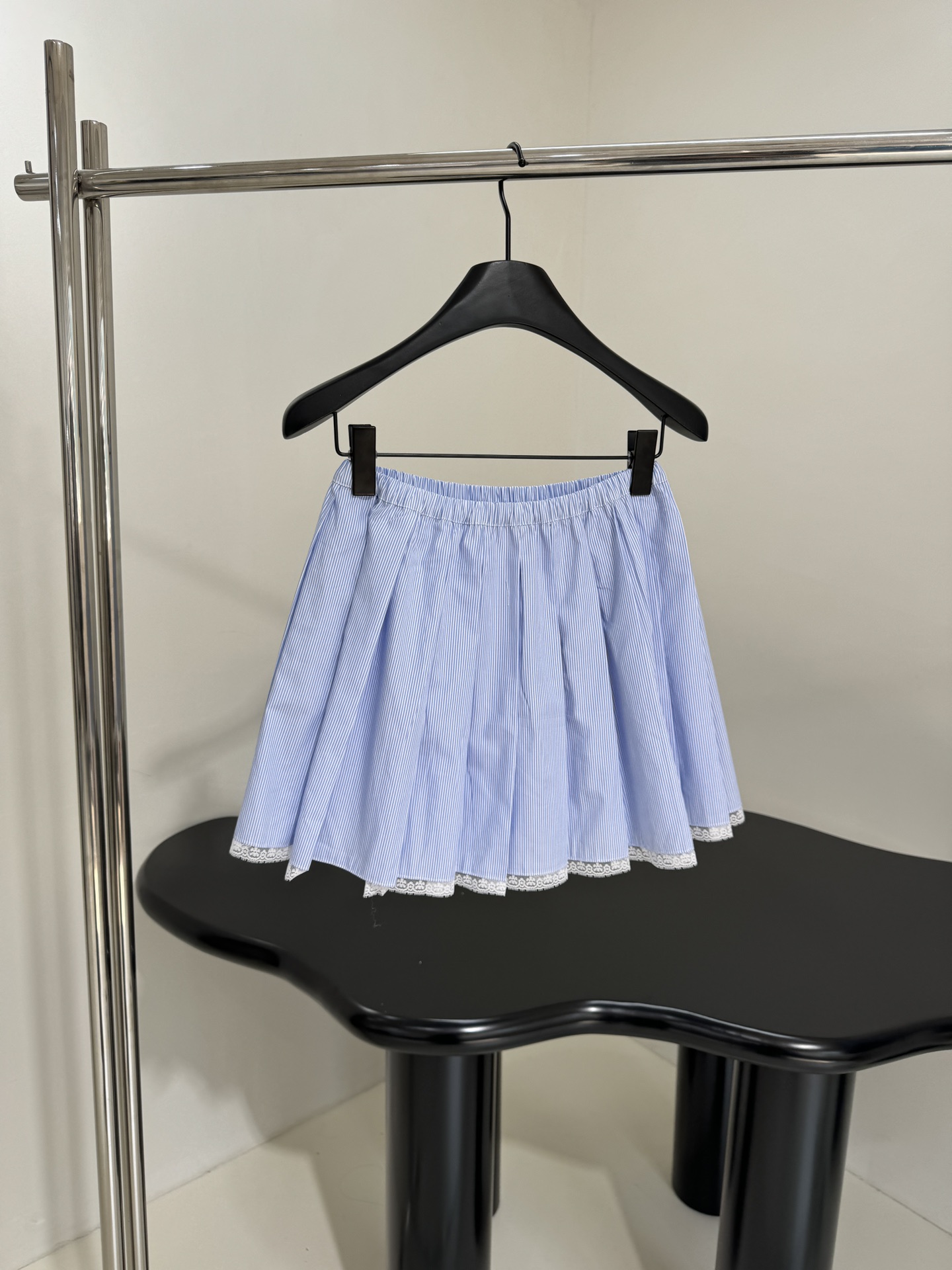 Striped Lace Shirt & Mini Skirt Set with Brand Embroidery - Light Blue 8 i1752059678 8959 5