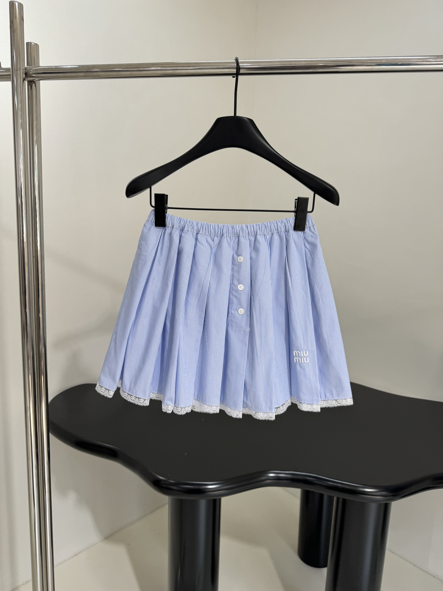 Striped Lace Shirt & Mini Skirt Set with Brand Embroidery - Light Blue 7 i1752059685 6139 0