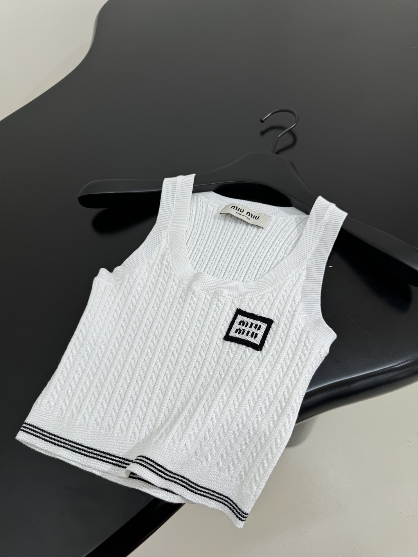 Miu Miu Wool Vest and Skirt Set - Striped Trim, Embroidered Logo, White 9 i1753443455 5812 6