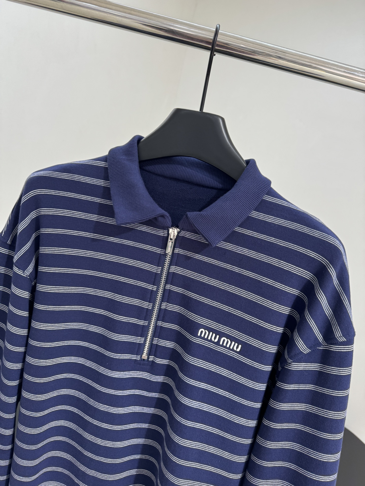 Striped Cotton Long Sleeve Polo Shirt with Embroidered Logo - Navy Blue 3 i1753443526 5003 0