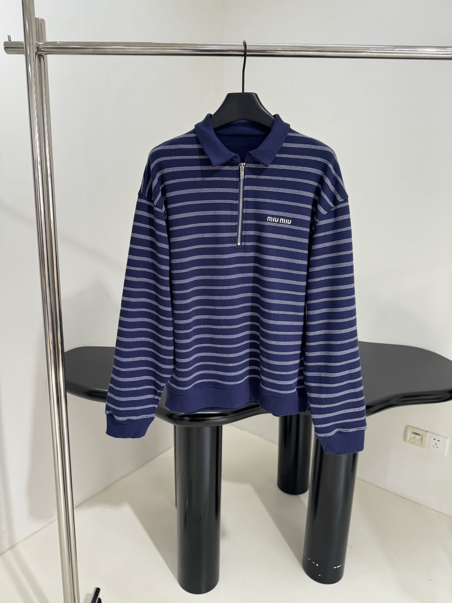 Striped Cotton Long Sleeve Polo Shirt with Embroidered Logo - Navy Blue 2 i1753443526 7504 0