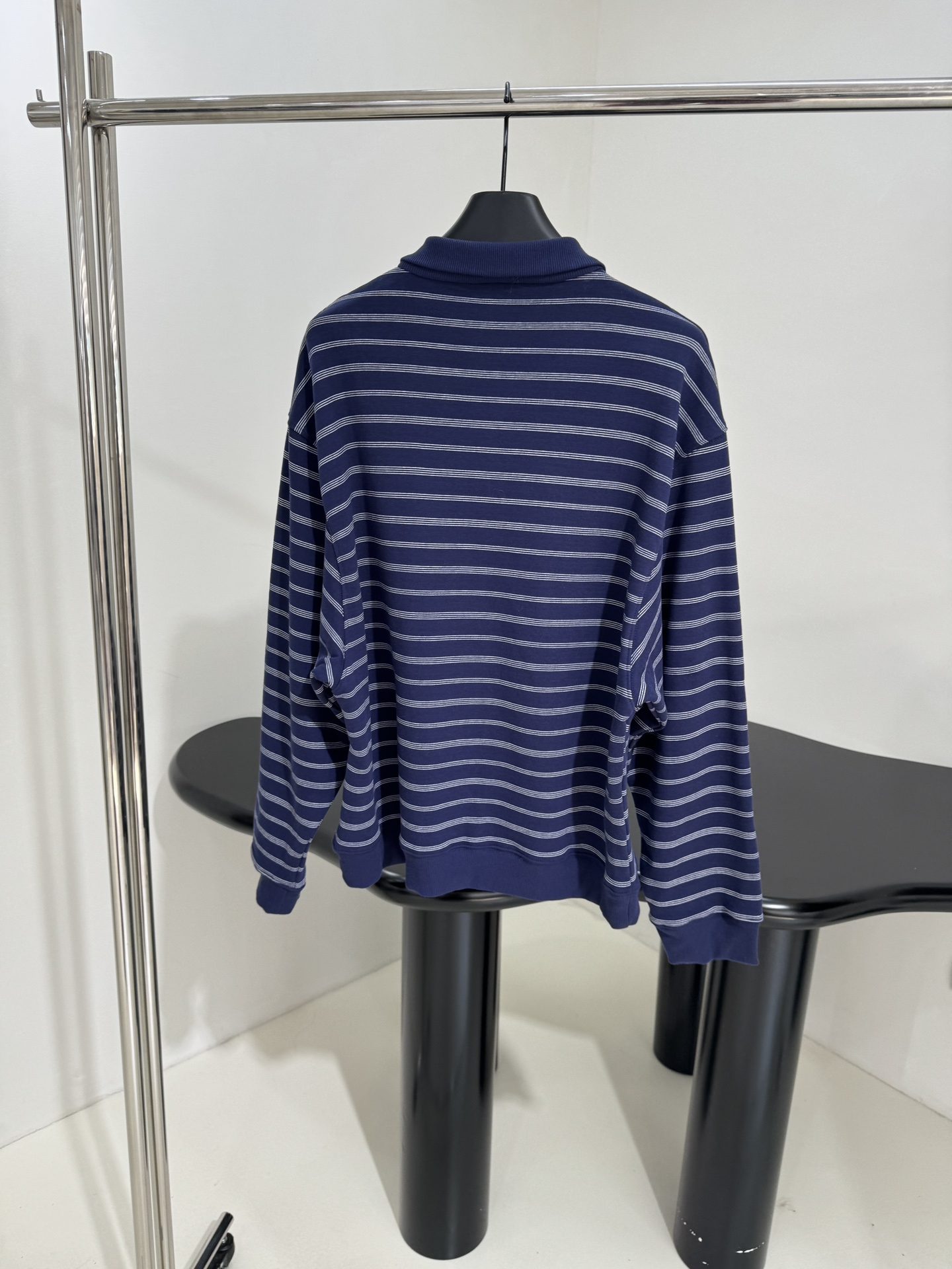 Striped Cotton Long Sleeve Polo Shirt with Embroidered Logo - Navy Blue 4 i1753443526 9603 0