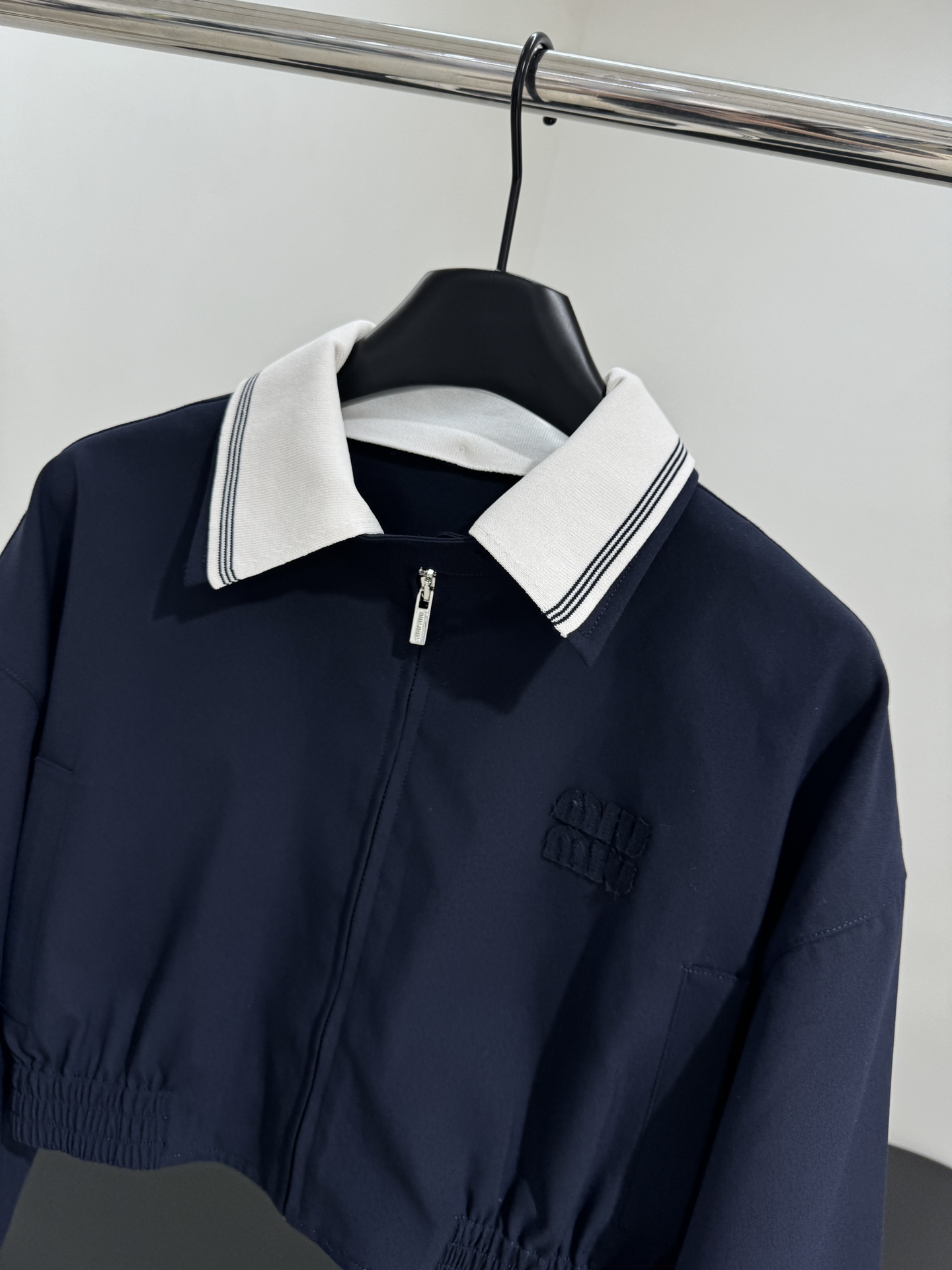 Miu Miu Navy Cotton Varsity Jacket with Embroidered Logo - New Collection 3 i1753871003 1132 4