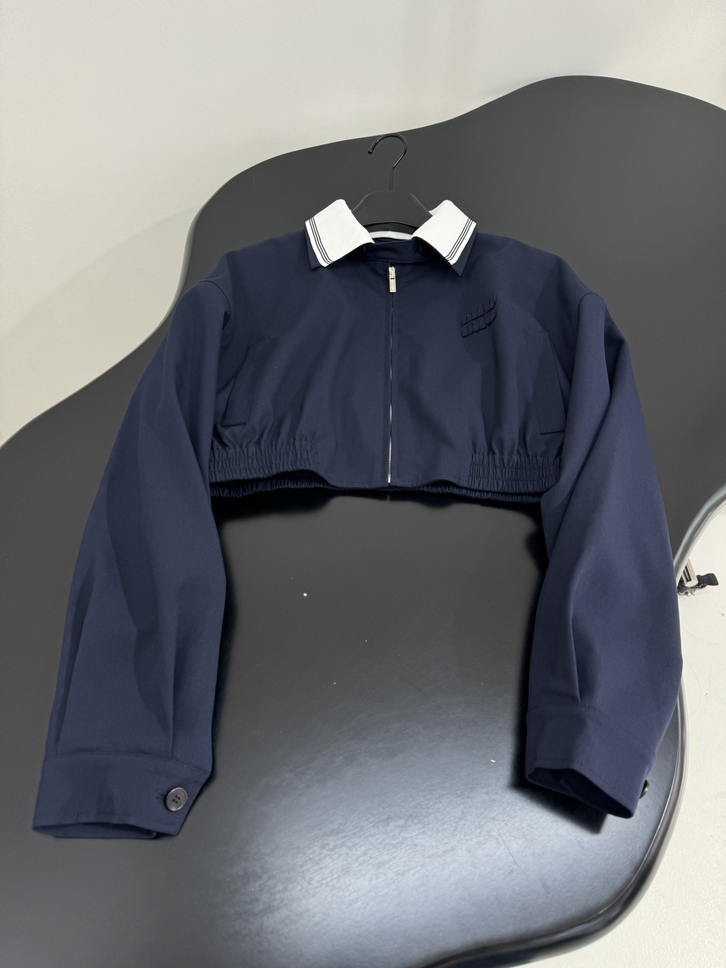 Miu Miu Navy Cotton Varsity Jacket with Embroidered Logo - New Collection 5 i1753871003 2844 1