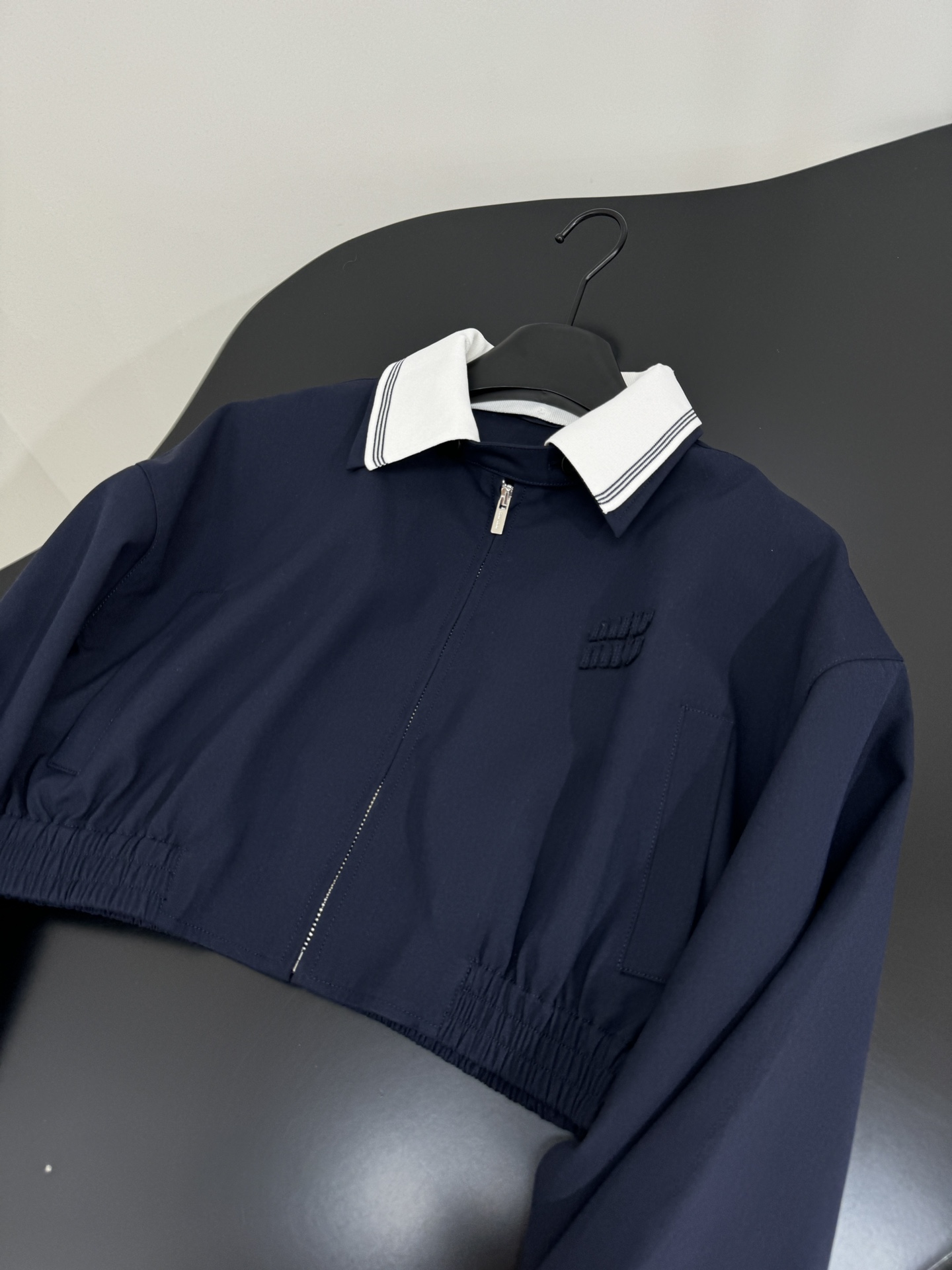 Miu Miu Navy Cotton Varsity Jacket with Embroidered Logo - New Collection 10 i1753871003 5000 5