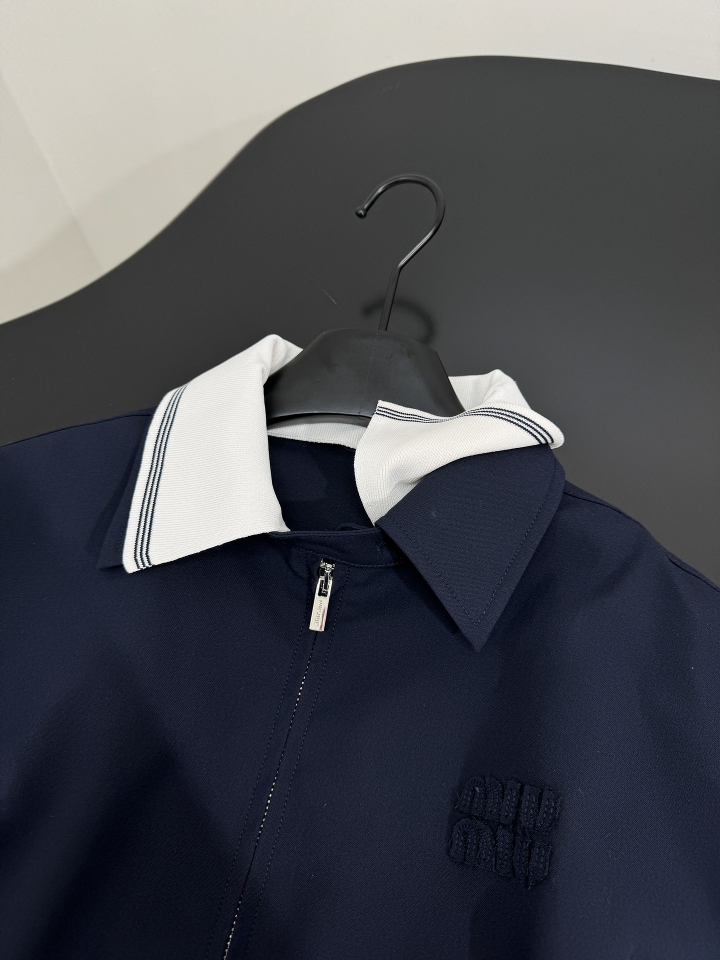 Miu Miu Navy Cotton Varsity Jacket with Embroidered Logo - New Collection 8 i1753871003 9069 2