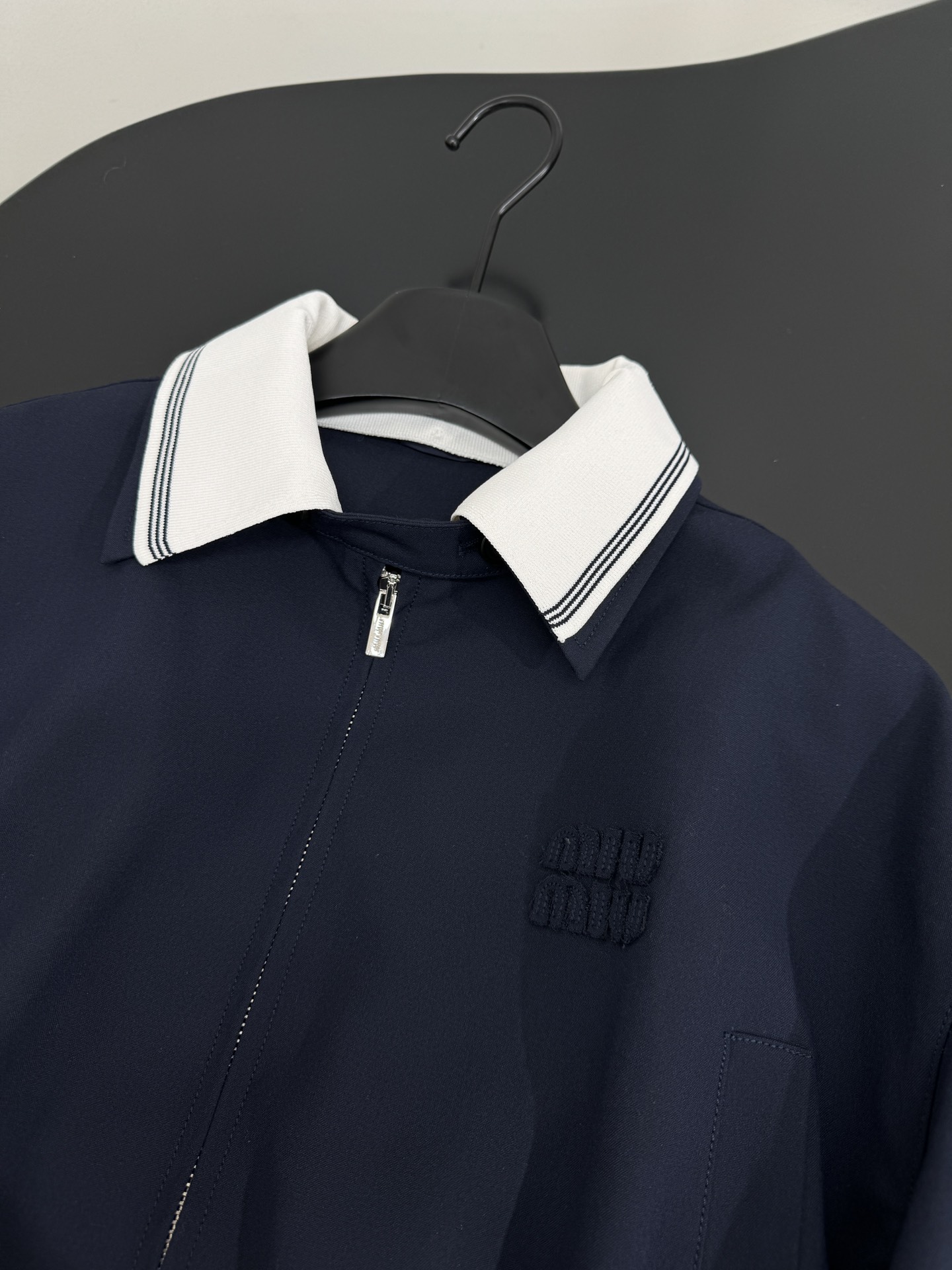 Miu Miu Navy Cotton Varsity Jacket with Embroidered Logo - New Collection 6 i1753871003 9899 8