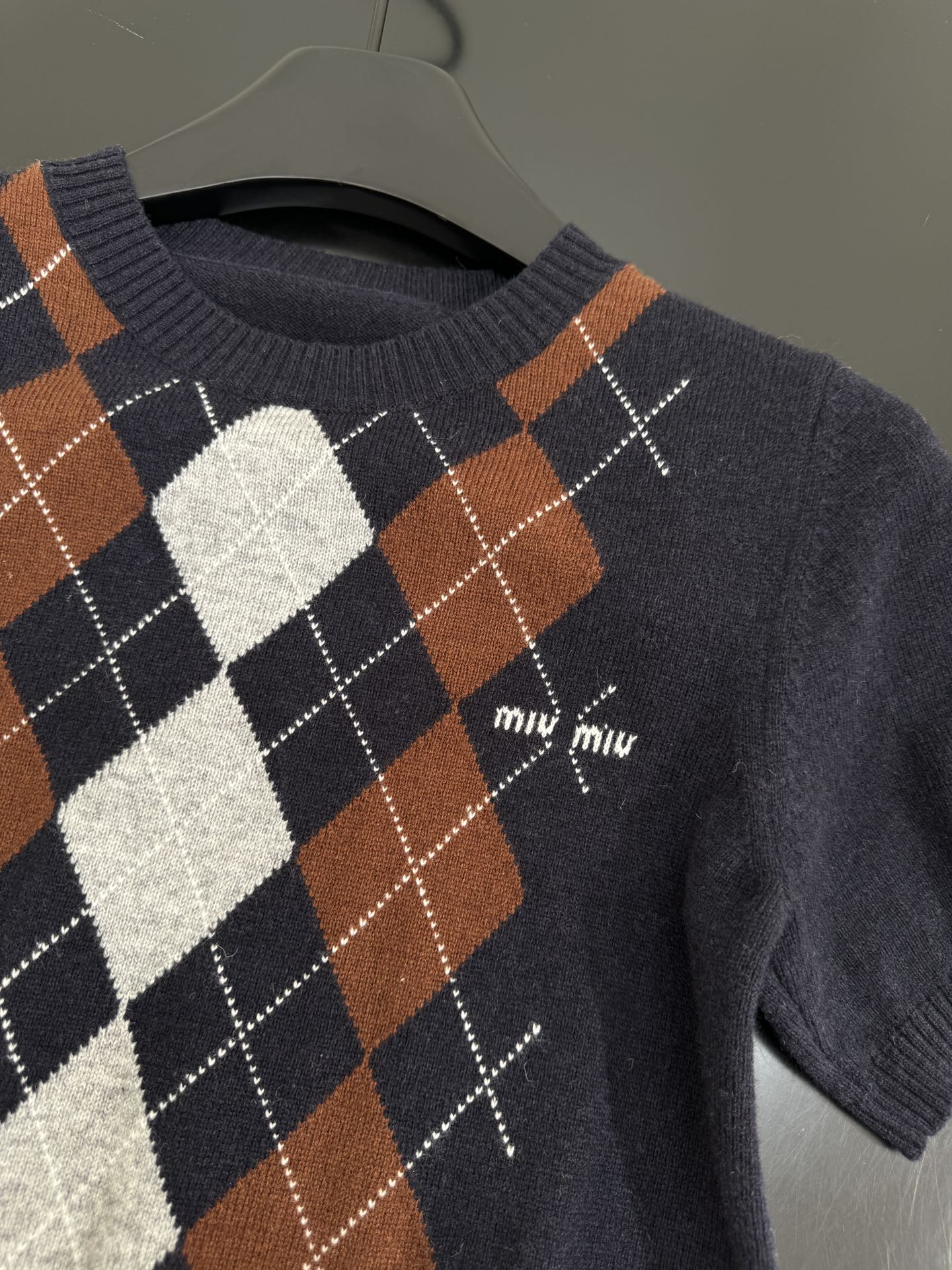 MIU MIU Women's Intarsia Diamond Pattern Wool-Cashmere Blend Knit Top 7 i1754645609 7771 1