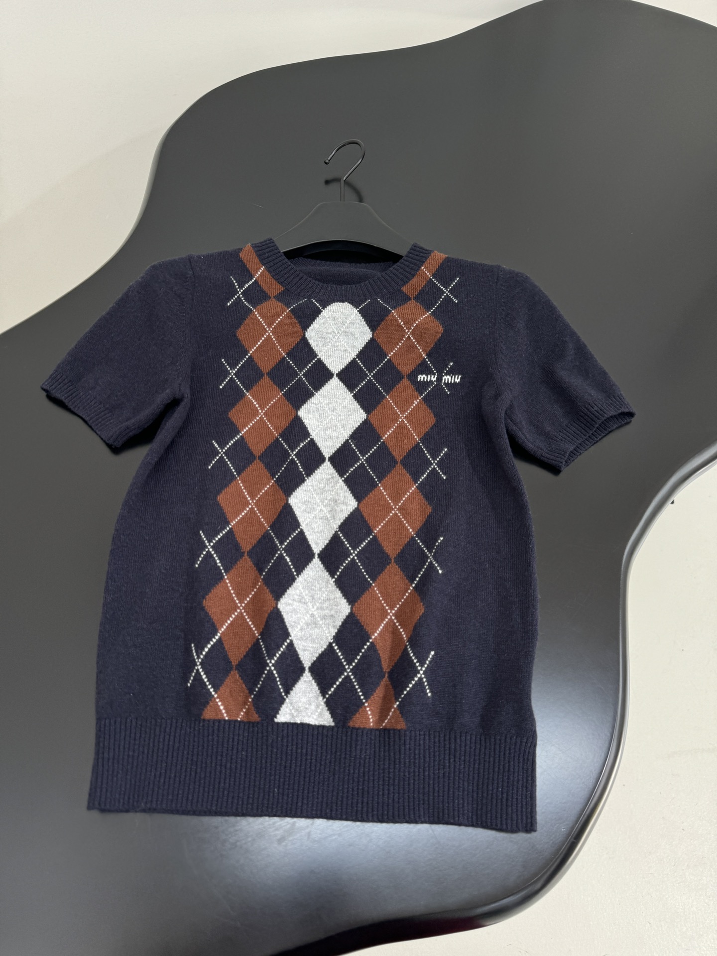 MIU MIU Women's Intarsia Diamond Pattern Wool-Cashmere Blend Knit Top 5 i1754645610 8477 7