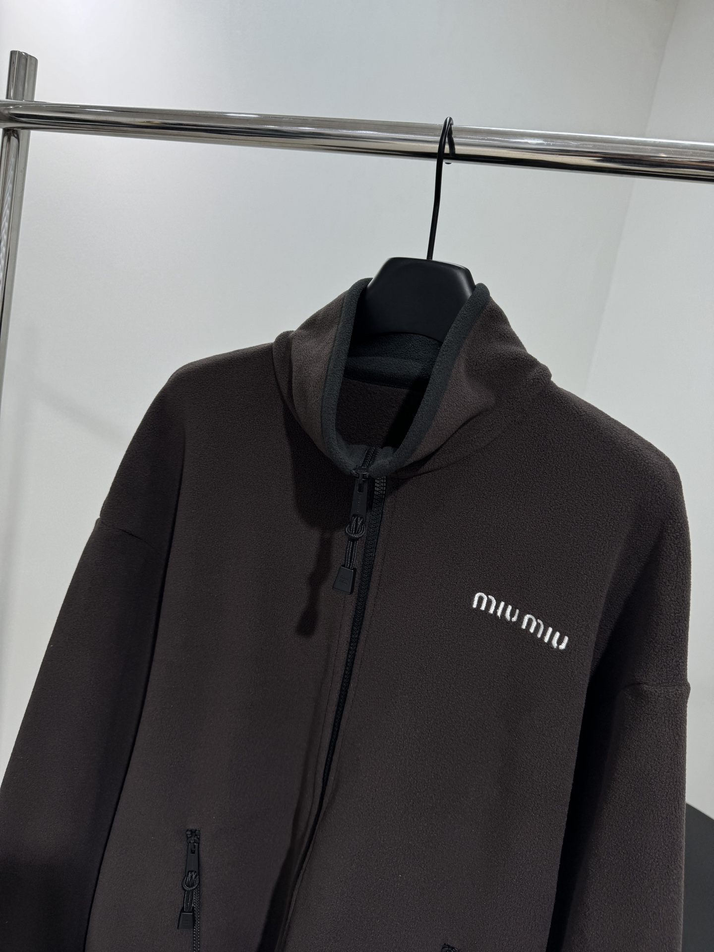 Miu Miu Women's Oversized Fleece Zip-Up Jacket Chocolate Brown 3 i1756376640 7468 0
