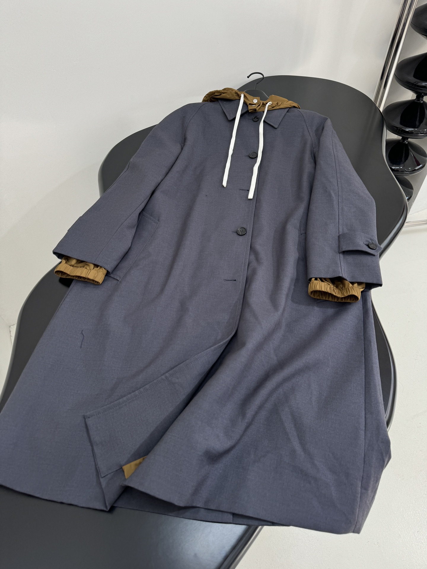 MIU MIU Gray Wool Blend Drawstring Hooded Coat 6 i1756462101 7390 0