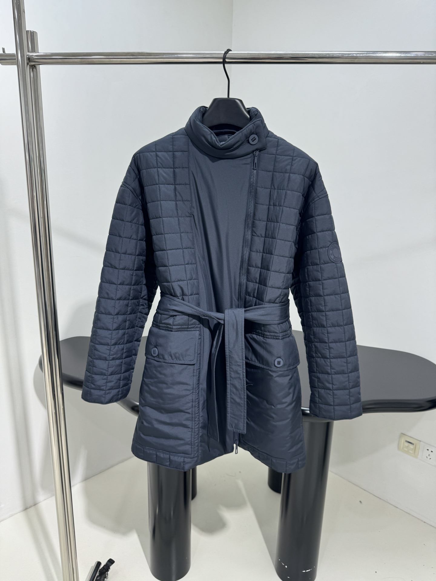 Elegante Gewatteerde Damesjas met Ruitpatroon en Afneembare Riem - Perfect voor de Winter