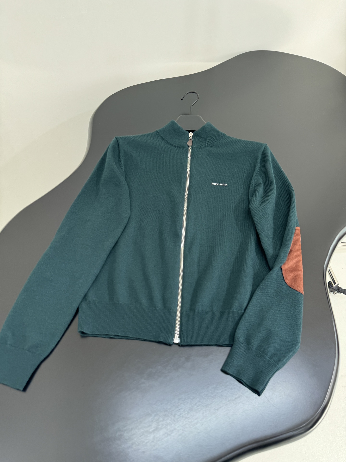 MIU MIU Wool Cardigan - Pine Green Knit with Logo Embroidery 5 i1756799339 545 2
