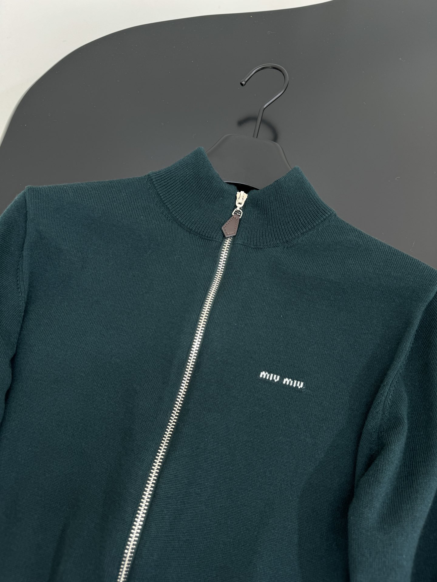 MIU MIU Wool Cardigan - Pine Green Knit with Logo Embroidery 6 i1756799339 5867 1