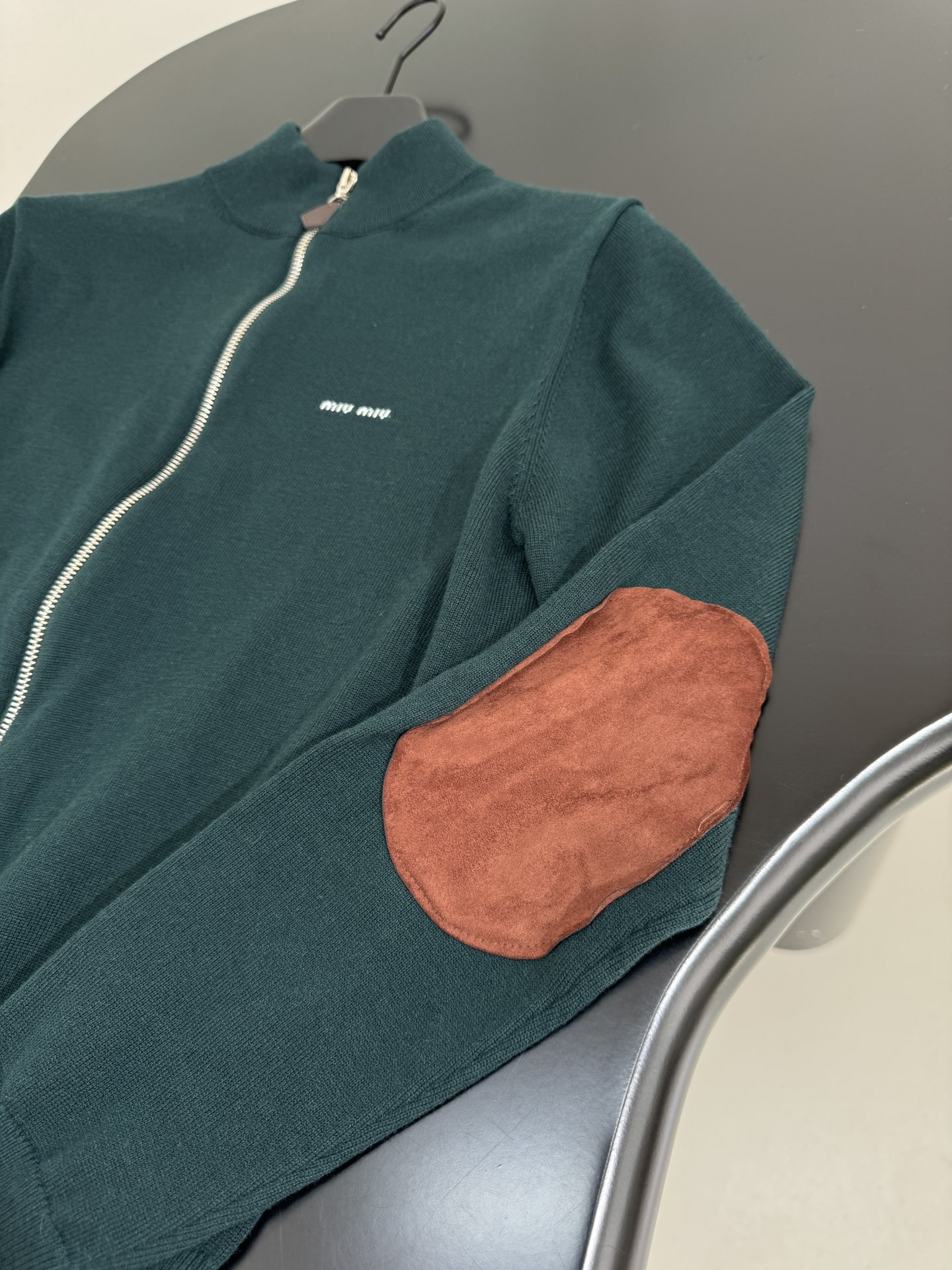 MIU MIU Wool Cardigan - Pine Green Knit with Logo Embroidery 7 i1756799339 8040 0