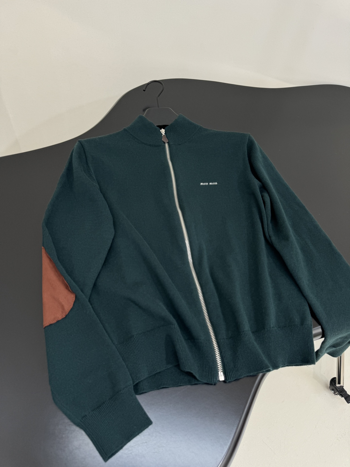 MIU MIU Wool Cardigan - Pine Green Knit with Logo Embroidery 8 i1756799339 8348 6