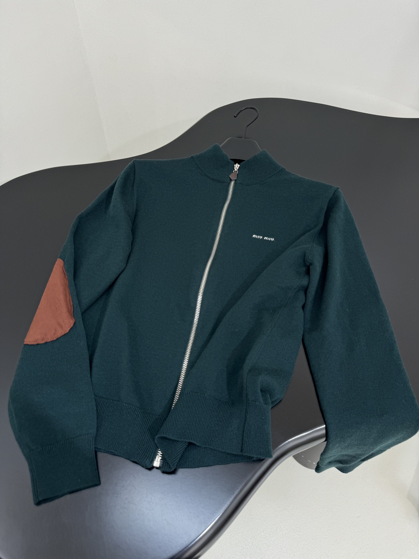 MIU MIU Wool Cardigan - Pine Green Knit with Logo Embroidery 9 i1756799339 8588 4