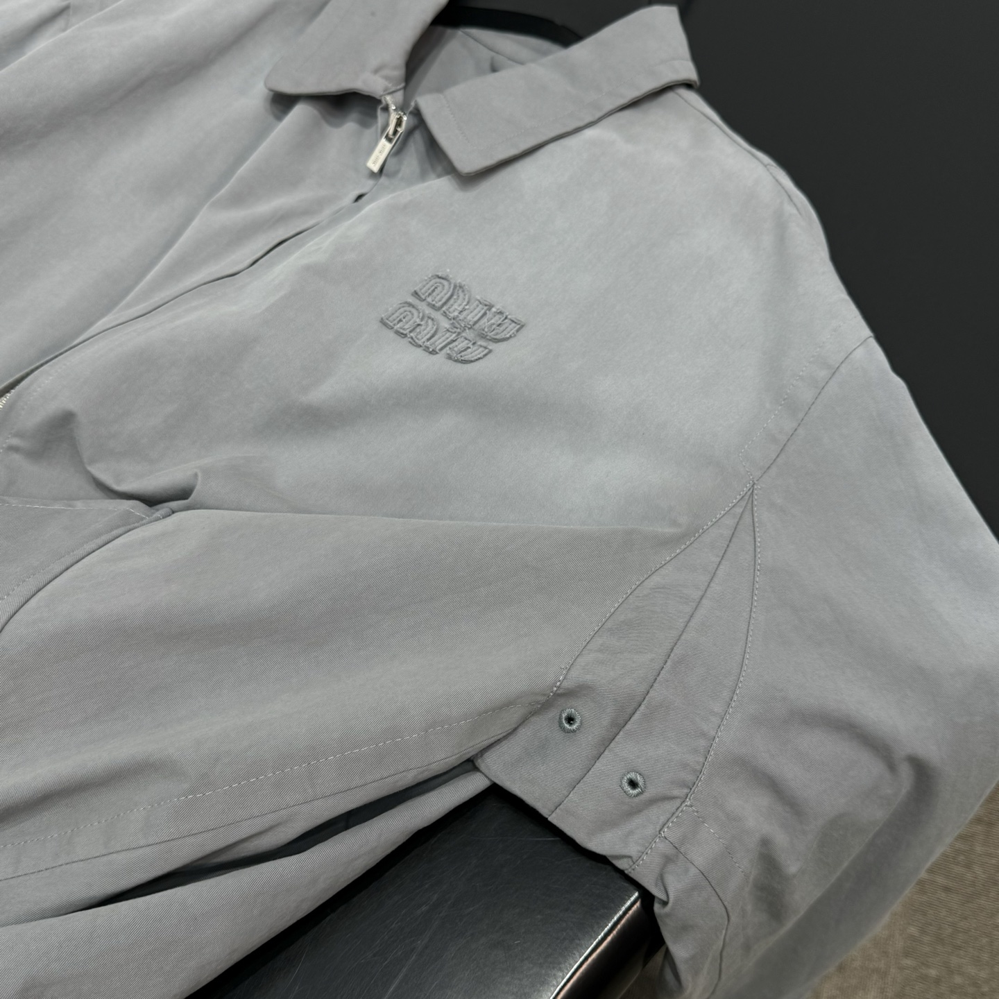 Miu Miu Grey Lapel Embroidery Zip Jacket