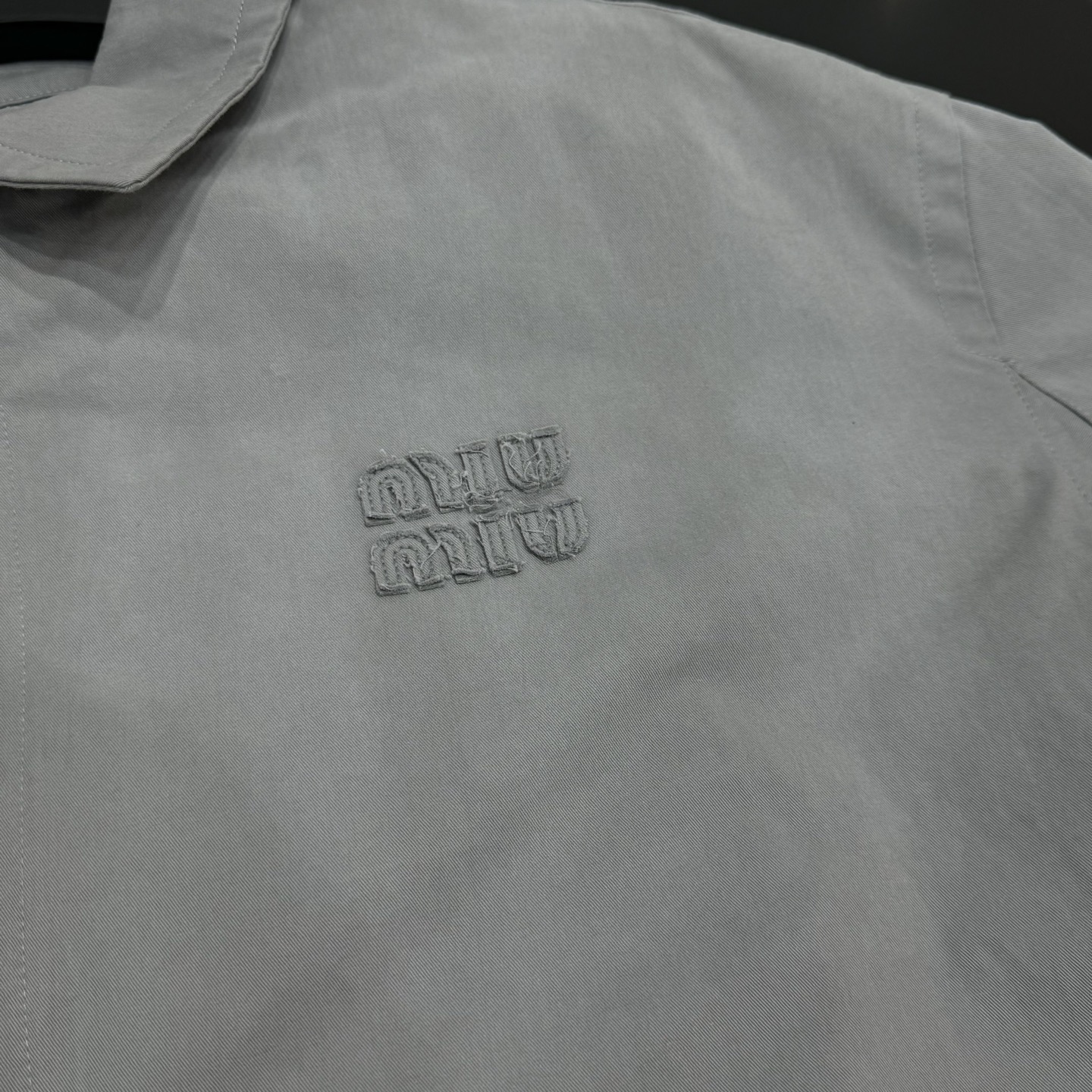 Miu Miu Grey Lapel Embroidery Zip Jacket