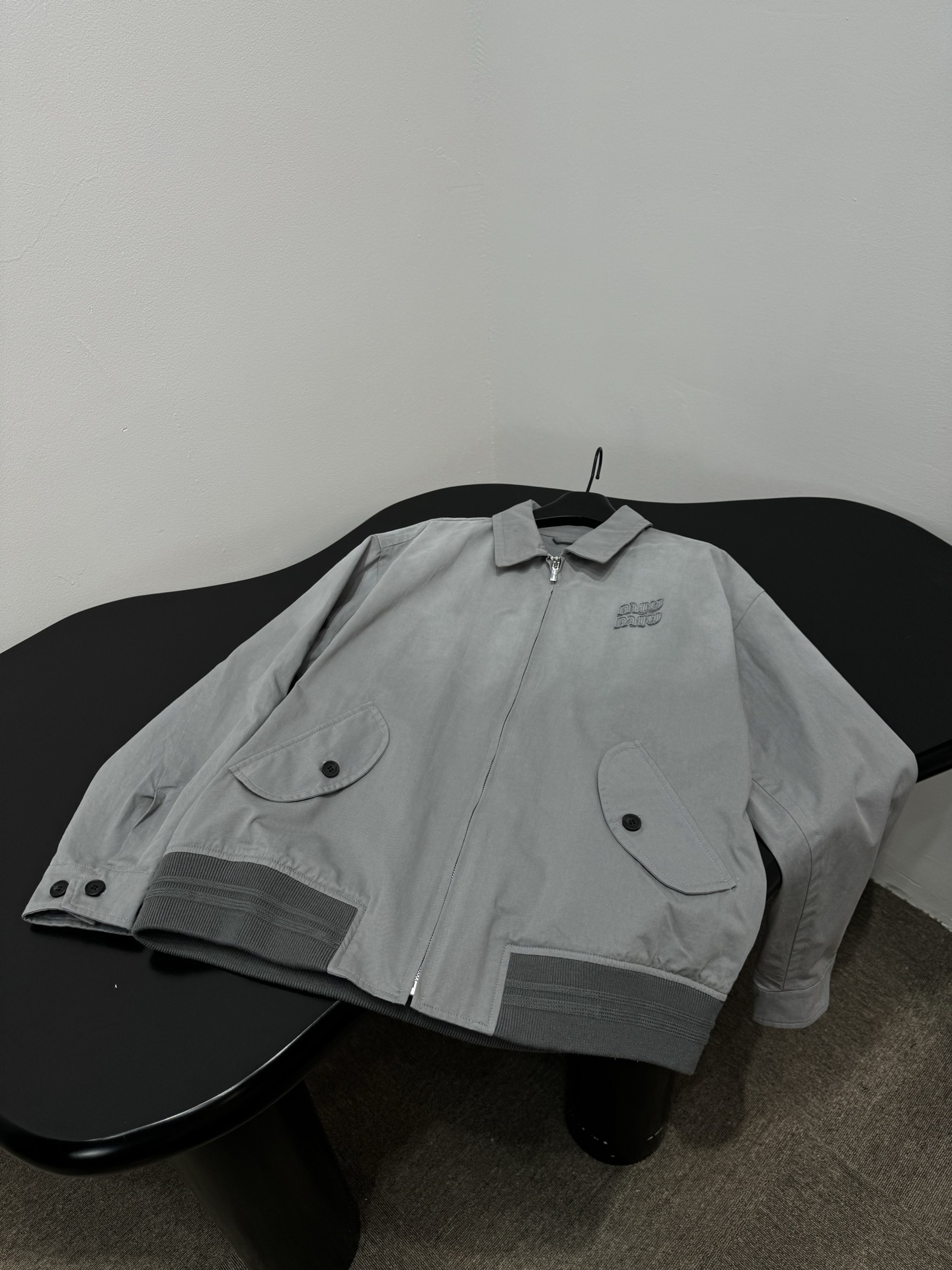 Miu Miu Grey Lapel Embroidery Zip Jacket
