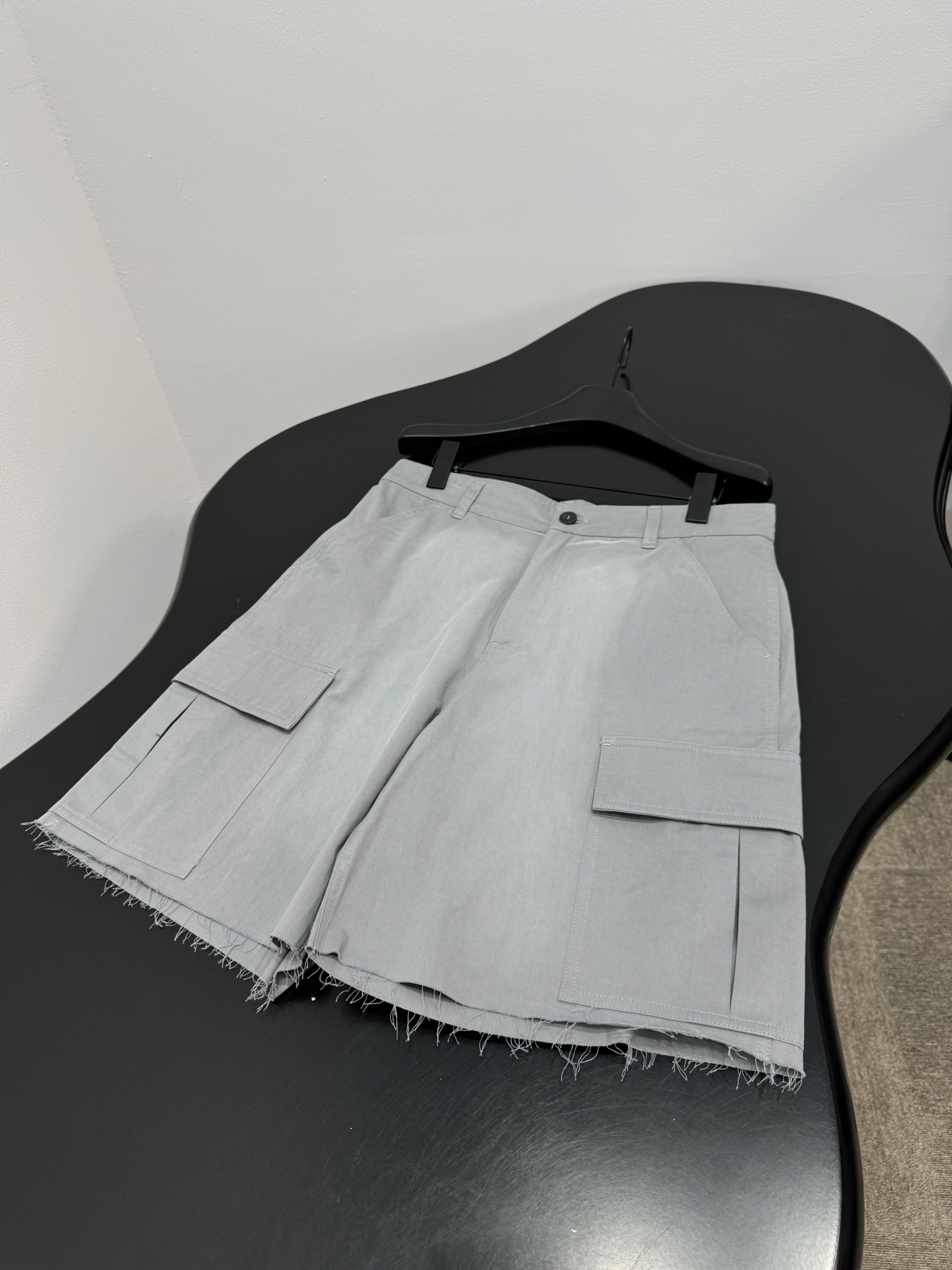 MIUMIU Grey Raw Edge Cargo Shorts

